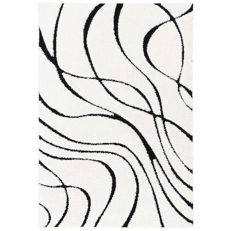 Safavieh 6 x 9 ft. Shag Power Loomed Rectangle Area Rug; Ivory & Black SG471-1290-6